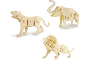 Georgie Porgy Kids Toys Construction Woodcraft Kits Wooden Model Puzzle Kits Age 5 Pack of 3 Jigsaw (Elephant Lion Tiger)