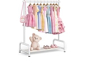 MISSLO Metal Kids Clothes Rails for Girls, Boys & Baby Nursery - Small Clothes Rack Garment Hanging rail with Storage Shelf - Childrens Dressing Up Rail for Bedroom,White