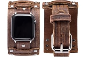 SEHABY Band with Metal Buckle, Vintage Leather Band Compatible for 38mm/40mm, Brown Wide Leather Band Compatible for iWatch Series 6/5/4/3/2/1, Fashion Cuff Band for Woman