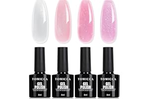 TOMICCA Smalto per unghie semipermanente glitterato, 4 colori di smalto gel UV trasparente rosa bianco glitterato, smalto UV/LED a immersione per studio manicure