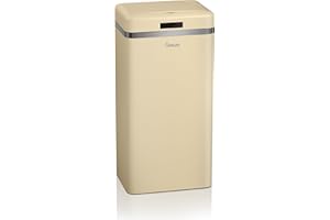 Swan Retro Square Sensor Bin with Hands-Free Opening Using Motion Sensor Technology, Bin Liner Retainer Ring, Steel Body, Large 45L Capacity, Cream