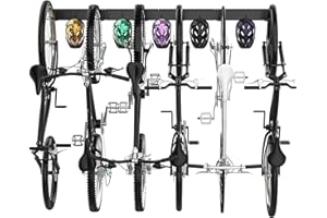 JAMIUKRO Support Mural pour Vélos, Vélo Mural Porte pour 6 Vélos et 5 Casques, Crochet Vertical pour Vélo de Route ou de Montagne, Crochet à Vélo pour Garage et Maison