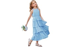 GRACE KARIN Girls Summer Chiffon Dress Halter Neck A-Line Party Tiered Dress for Kids 6-12 Years