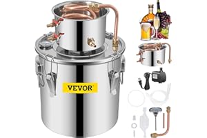 VEVOR Destilador de Alcohol de Agua 11,4 L Kit de Destilación con Bomba de Circulación, Tubo de Cobre para Alambique de Alcohol con Termómetro Incorporado para Whisky, Alcohol DIY, Acero Inoxidable