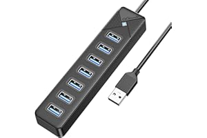 GiGimundo Hub USB 3.0 de 7 Puertos para Portátil, con Puerto de Alimentación de 5V/3A, (Cable de 15CM) con Pantalla LED, Compatible con MacBook, PS4, Surface Pro, Unidad Flash, Disco Duro Móvil