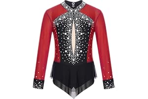 TiaoBug Maillot de Danza Gimnasia para Niña Manga Larga Leotardo Patinaje Artístico Body de Ballet Elástico Clásica Disfraz de Bailarina 5-14 Años