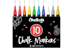 CHALKOLA Liquid Chalk Pens (10 Pack) with Gold & Silver - Extra Fine Tip Dry Erase Marker Pens for Blackboard, Windows, Chalkboard Signs, Bistro - 1mm Tip
