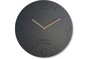 FLEXISTYLE Duży zegar ścienny ECO3 czarny bez odgłosów tykania, jak antracyt, średnica 50 cm, nowoczesny pokój młodzieżowy, salon