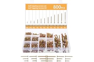 SOSINYA 800 szt. wkrętów do drewna samogwintujących, śruby z łbem płaskim, śruby samogwintujące. Śruby do drewna ze stali węglowej, kolorowy cynk. Śruby do drewna - idealne do ogrodzeń, drzwi, podłóg,