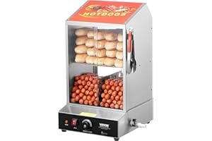 VEVOR Hot Dog Dampfgarer, 37L, 2-stufiger Hot Dog Hütten-Dampfgarer, 30℃~85℃ Temperaturregelung, elektrischer Brötchenwärmer mit Schiebetüren aus gehärtetem Glas, Trennplattenzange