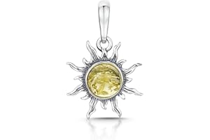 Amberta Pendentif Soleil en Argent Sterling 925 avec Ambre de Différentes Couleurs