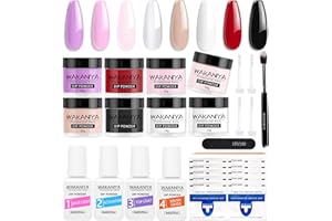 WAKANIYA 29Pcs Kit de Poudre à Ongles 8 Couleurs Kit de Poudre de Tremper Français Blanc Paillette Poudre Acrylique Liquide avec Couche Base&Top Finition Activateur Pinceau, Nail Art Manucure DIY Salon Femme