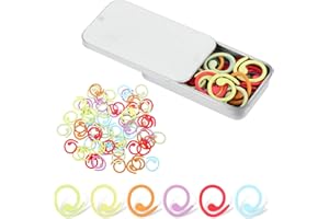Hariendny Maschenmarkierer aus Metall 60 Stück Spiral-Strickmarkierer-Ringe, Häkel-Maschenringe Maschen-Häkel-Verriegelungsmarkierer mit Aufbewahrungsbox für DIY-Bastelprojekte, Stricken und Häkeln