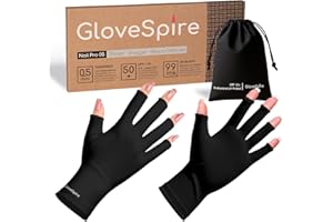 GloveSpire Thickened UV Gloves for Nails, UPF50+ UV Protection Gloves, Fingerless Design for Women Gel Manicures Anti UVA UVB Light (Black, One Size Fits Most)
