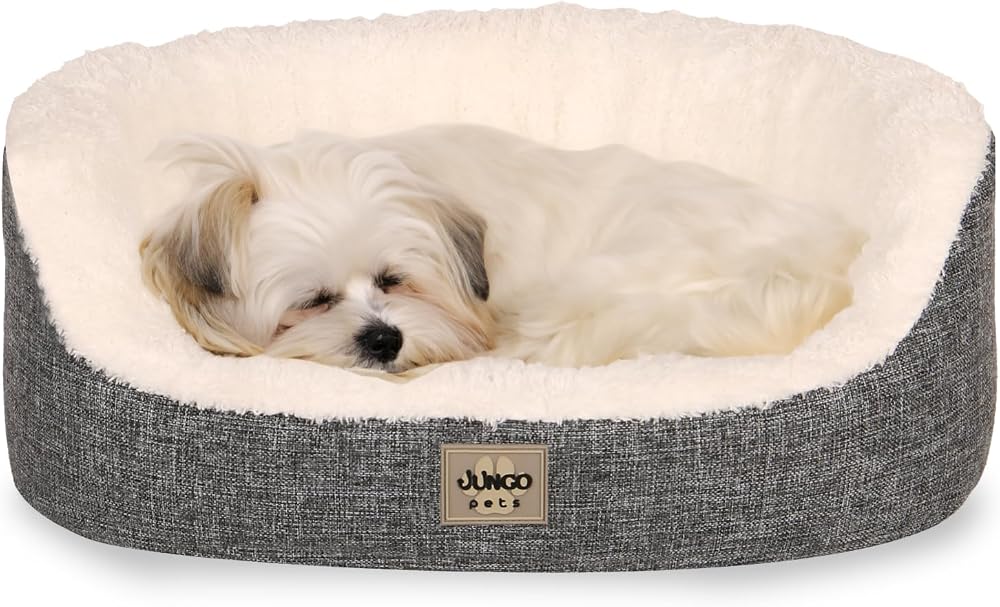 Jungolica Tobby Kedi ve Köpek Yatağı Beyaz 54X64X21 cm, Sakinleştirici Tasarım, Yükseltilmiş Yan Destek, Ultra Yumuşak, Çift Taraflı Yıkanabilir Minder, Çıkarılabilir Kılıf, Kaydırmaz Taban Yatak M