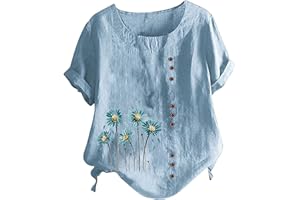 FunAloe Summer Tops for Women Sale Ladies Loose Casual Round Neck Short Sleeve Flower Printing Loose Shirt Tops Plus Size UK Women Shirts and Blouses Sale Ladies Tunic Leisure Elegant T-Shirts