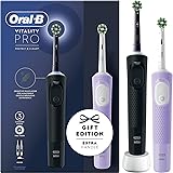 Oral-B Vitality Pro - Spazzolini da denti elettrici neri e viola, 2 testine per spazzolino da denti, progettati da Braun