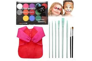 HENFUME Truccabimbi Kit-15 Body Painting Colori Con 1 Grembiule Rosso E 8 Pennelli ,Face Paint,Trucco Per Corpo- Trucchi Halloween Bambini - Trucco Halloween, Carnevale, Natale, Pasquale.