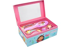 JOY TOY Joytoy Gabby's Dollhouse Jewellery Box with Accessories: Brush, 2 Hair Clips, Ring, 2 Elastic Bands, Hair Band - 18 x 11.5 x 7 cm