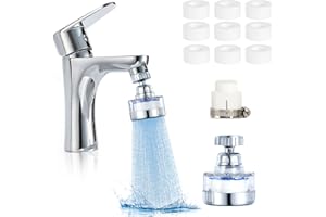 DUTIFUL Wasserfilter Wasserhahn Wasserfilter Trinkwasser Wasserhahn Filter mit 9 Stück PP-Baumwollfilterelement und Verbindungsstecker 360° Drehbarer Wasserhahn Aufsatz Wasserhahnfilter für Badezimmer Küche