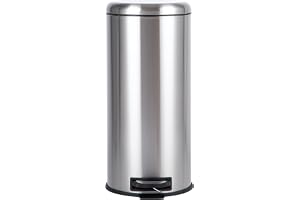 Amazon Basics – rund papperskorg, cylindriskt rostfritt stål, 30 l, satin