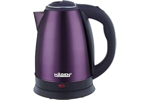 Hagen - Hervidor eléctrico compacto de acero inoxidable, diseño elegante, base de 360°, capacidad 1,8L, 1500W, base de 360°, filtro extraíble y lavable, HA5525- Purple