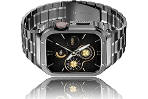 HASLFM Armband Kompatibel mit Apple Watch 44mm 42mm(Series 3/2/1), Robustes Edelstahl Metall Ersatz Armband mit Gehäuse Cover für iWatch Series 6/5/4/3/2/1/SE3/SE2/SE für Männer, Grau