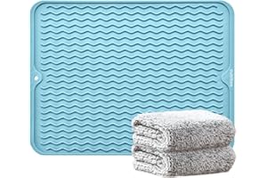 CUBIBOO Alfombrilla de Silicona para Cocina 30x40cm + 2 Paños de Cocina en gris 30x30cm - Escurreplatos Sobre Fregadero - Alfombrilla Escurreplatos Silicona - Escurreplatos Silicona (Turquesa)