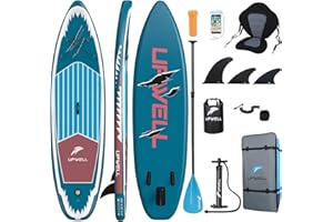 UPWELL 11'/10'6' Inflatable Stand Up Paddle Board with sup Accessories Including Backpack, Repairing Kits, Non-Slip Deck, Kayak Seat, Leash, 3 Fins, Paddle and Hand Pump