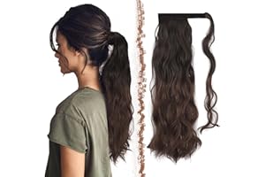 FESHFEN Coleta Postiza Rizada Pelo, 60 cm Largo Ondulado Wavy Ponytail Extension Negro a Marrón Cola de Caballo Extensiones Clip Postizos de Pelo Rizado para Mujeres