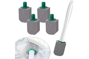 BUOSHUO para Inodoro con Mango Reutilizable, Limpiador eficaz contra sarro y Piedra caliza, Piedra Negra de Limpieza para inodoros, cocinas y fregaderos, Cepillo de WC Natural (5, con 1 Mango Blanco)