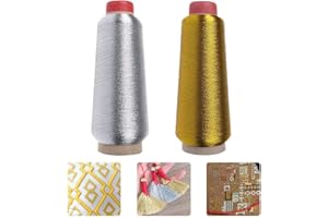 LYTIVAGEN 2 Stück Polyester Stickgarn Nähgarn Metallic Faden Gold Nähmaschinengarn Sliber Maschinen Stickgarn Polyester Faden für Nähmaschine Overlockgarn zum Nähen, Kreuzstich, Sticken, Handstricken