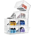 Attelite Drop Front Shoe Box,Set of 6,Stackable Plastic Shoe Box with Clear Door, As Shoe Storage Box and Clear Shoe Box,For Display Sneakers,Easy Assembly,Fit up to US Size 12(13.4”x 10.6”x 7.4”)