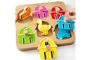 KmmiFF Holzpuzzle 1 jahr, Bauernhof Tier Greifpuzzle Holzspielzeug, Motorikspielzeug Sortierspiel Lernspielzeug Babyspielzeug, Geburztag Ostern Geschenk für Mädchen Jungen Kinder Baby 12 18 Monate 1 2