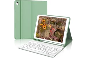 IVEOPPE Teclado iPad 9 Generacion - Teclado iPad 10.2, Funda Teclado Español Ñ Bluetooth Desmontable para iPad 9.ª 2021, iPad 8.ª, iPad 7.ª, iPad Air 3, iPad Pro 10.5, Verde Hierba