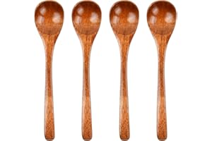 Chstarina 4 Piezas Cuchara de Madera, Cucharas de Cocina, Pequeña, 14.5cm, Cucharillas de Café, Cucharas de Sopa, Accesorios de Cocina para Miel, Sopa, Café, Té
