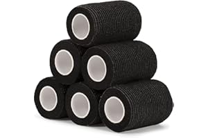 SAGAFLY Haftbandage Verband Selbstklebender 7,5cm x 4,5m, 6 Rollen Fixierbinde Selbsthaftend Kohäsive Bandage für Erste Hilfe Dog Tierarztwickelband Sport Elastische Binde für Handgelenk, Füße (Schwarz)