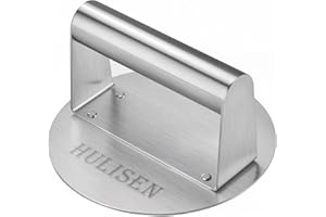 HULISEN Burger Press, Stainless Steel Burger Smasher, 5.5 Inch Round Grill Press, Professional Griddle Accessories Kit for Flat Top Smashing Smashed Burger, Hamburger Patty Meat, Steak, Bacon