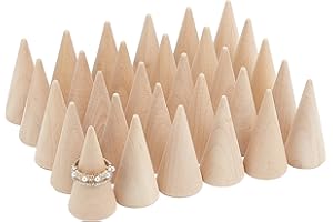 FINGERINSPIRE 30 Pcs Wood Cone Ring Holder Finger Jewelry Display Stand（BurlyWood 25x50mm） Ring Display Stands Organizer DIY Craft for Retail Jewelry Organizer Holder