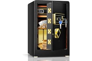 GiantexUK Electronic Security Safe Cash Box, Digital Keypad Safety Box with Dual Alarm System & 3 Opening Ways, Steel Jewelry Money Document Safe Cabinet for Home (38x36x58cm, with Built-in Safe)