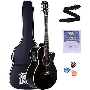 INTERN 40 inches Acoustic EQUALIZER Cutaway Guitar with Pick-up & truss rod, carry bag, strap & picks. Mahogany Wood durable built, Tonal stability with professional sound amplificaiton (Black)