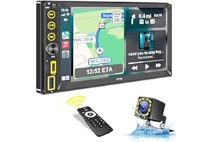WSRADIOKITS RDS Autoradio 2Din with Carplay,Android Auto,Bluetooth Hands-Free, Voice Control,Mirror Link,Media Receiver,HD Touchscreen 7 Inches, Reversing Camera,AM/FM/USB/Type-C,MP5 Player with Subwoofer,SWC