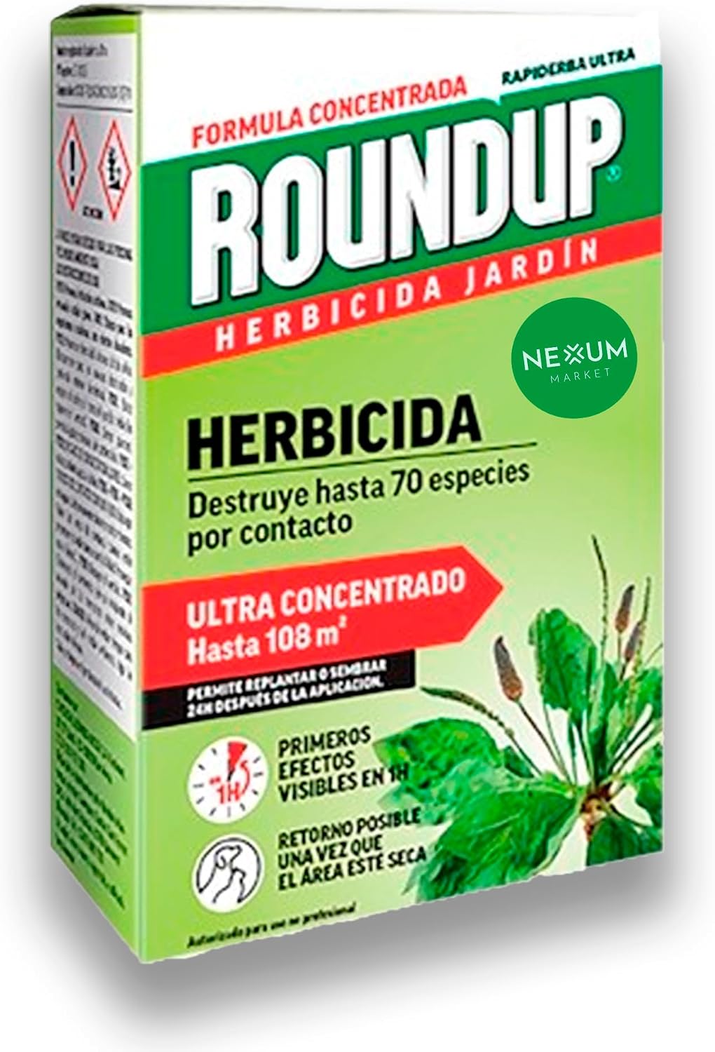 ROUNDUP Herbicida para todo tipo de malas hierbas cubre hasta 108 m2 | 250ml para 5 litros de Agua | Formula Concentrada | Efectos en 1 hora | Elimina hasta 70 especies de hierbas/musgo | Nexum Market