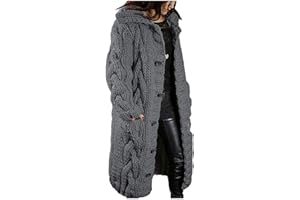 EMUKFD Women Open Front Cardigan Cable Knit Sweaters Solid Color Lightweight Long Sweater Coats Button Outwear with Pockets Autumn Winter Loungewear