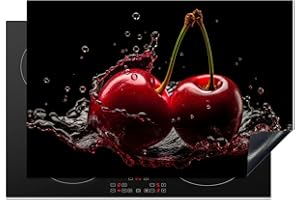 KitchenYeah© Protection Pour Plaque Induction 76x51 cm Deco Cuisine Protégé Cache De Cuisson Vitroceramique Cerises - Rouge - Fruit - Eau - Noir