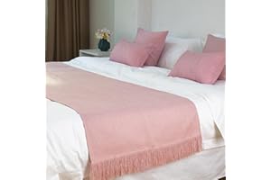 TTiiLoe Camino de cama de lino con borlas, color liso, bufanda de cama, colchas de boda, protección para decoración de dormitorio de hotel, rosa, 50 x 210 cm para cama de 1,5 m