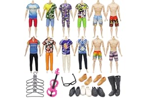 XERTEAM Ensemble de 14 vêtements et accessoires pour poupées Ken, 3 hauts décontractés aléatoires, 4 pantalons, 3 chaussures, cadeaux d'anniversaire de Noël pour poupées garçon de 29.1 cm (style aléatoire)