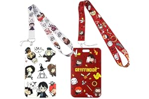 HOMEK 2 pièces Porte Badge Cordon Tour de Cou avec Porte-cartes, Harry Potter Porte Badge Strap Neck pour Porte Badges d'Identification, Cartes d'étudiant Clés Exposition Bureau, Blanc Rouge
