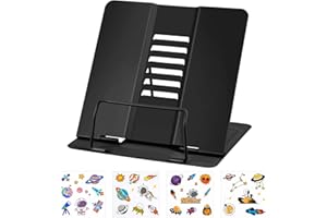 MINISOISO Atril Metálico para Libros, Soporte Libro para Leer con 6 Alturas Ajustables, Soporte de Lectura de Metal Plegable para Tableta, Música, Libro de Recetas, Cocina, Oficina, Negro
