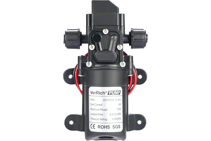 VerRich 12V Water Pumps 12 Volt Diaphragm Pump 70W 4 L/Min 1GPM 0.9MPA M18*1.5mm Connectors for Faucet Garden Water Tap Caravan